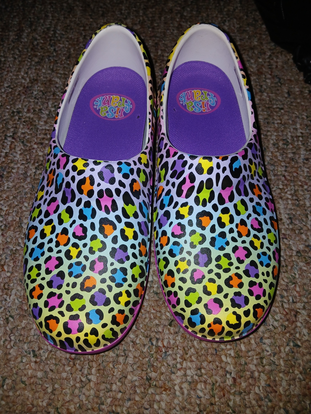 Lisa Frank Multicolor Neon Leopard Clog Mules with Purple Insole